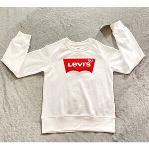 Levi's Batwing Logo Sweatshirt Youth M 10-12 White Embroidered Raglan Crewneck